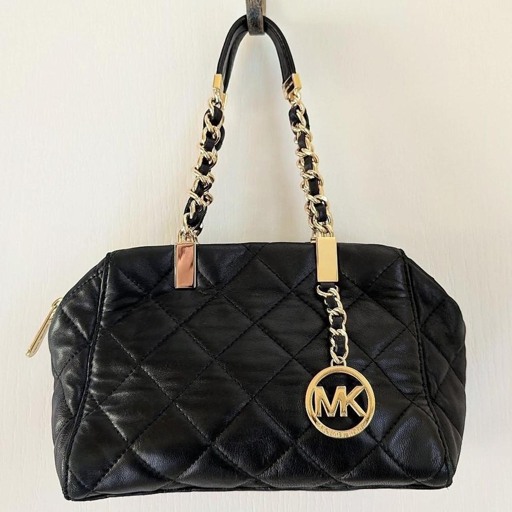 Michael Kors Black Quilted Leather Women's Bag With Gold Chain Strap
